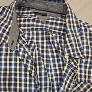 Blue and White Checked Button-Up Shirt. Tommy Hillfiger